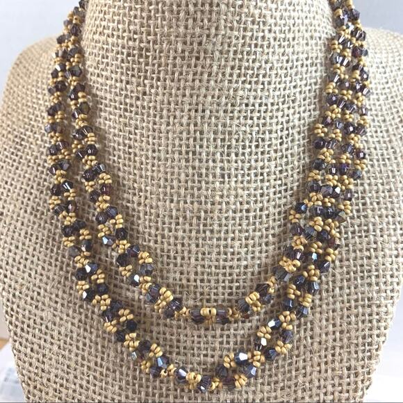36” beaded chain. Purple crystals Matt gold accent New With Tags ! - Picture 6 of 7